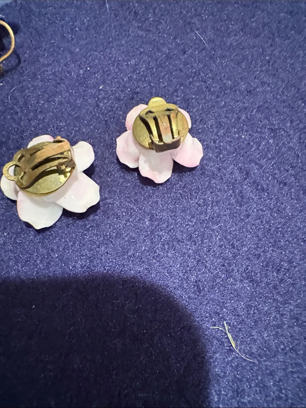 Vintage porcelain Flower clip and stud Earrings - Blue and Pink Floral Set